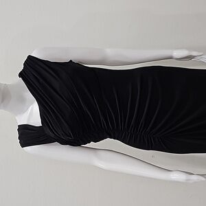 Calvin Klein One Shoulder Side Ruched Black Gown size 8
